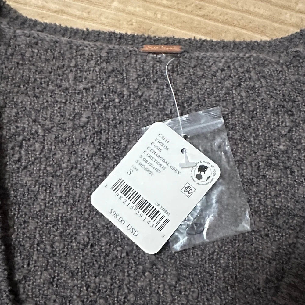 NWT Free People Charcoal Gray Textured V-Neck Button Cardigan small - Picture 6 of 9